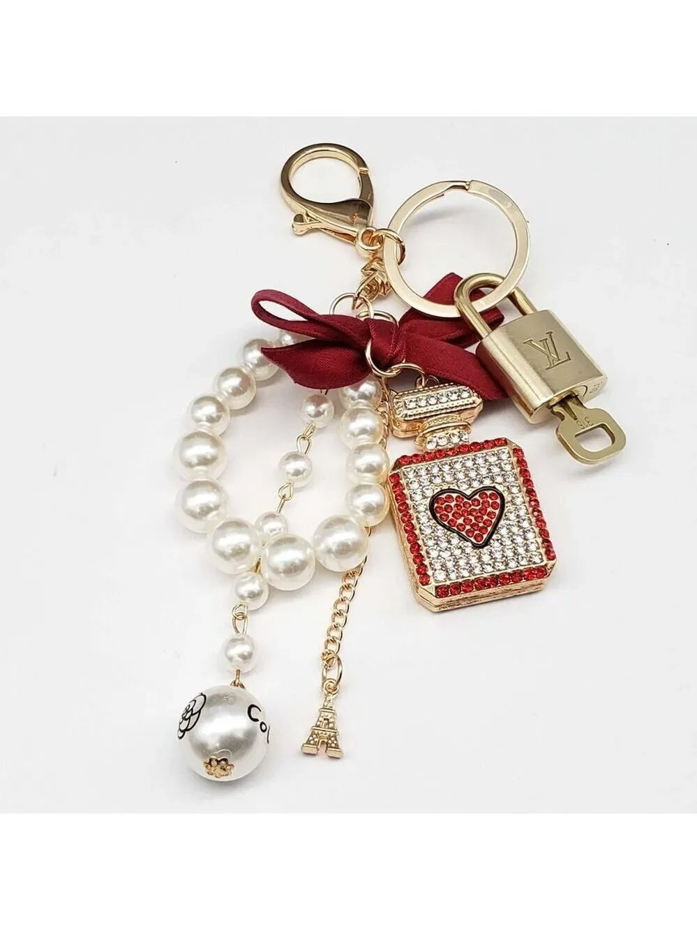 Authentic LV Gold Padlock & Key 🔑 Bag Charm / Unbranded Keychain Combo